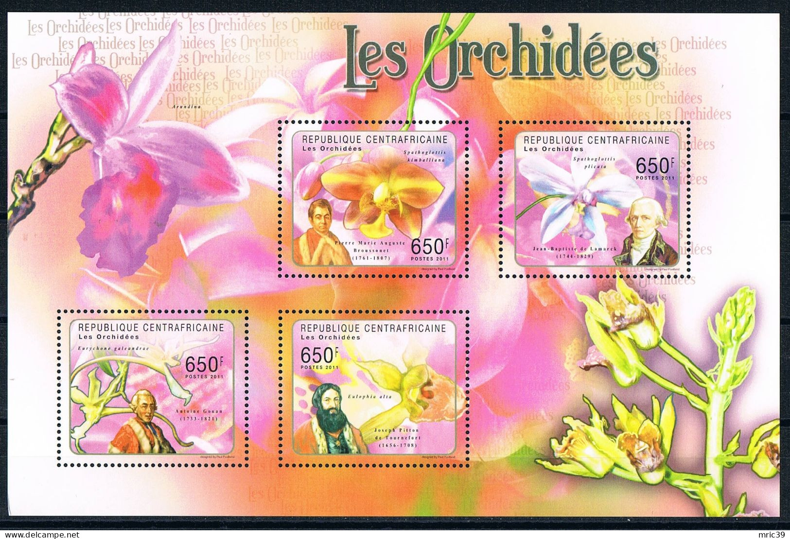 Bloc Sheet Fleurs Orchidées Flowers Orchids  Neuf  MNH **  Central Africa Centrafricaine 2011 - Orchids