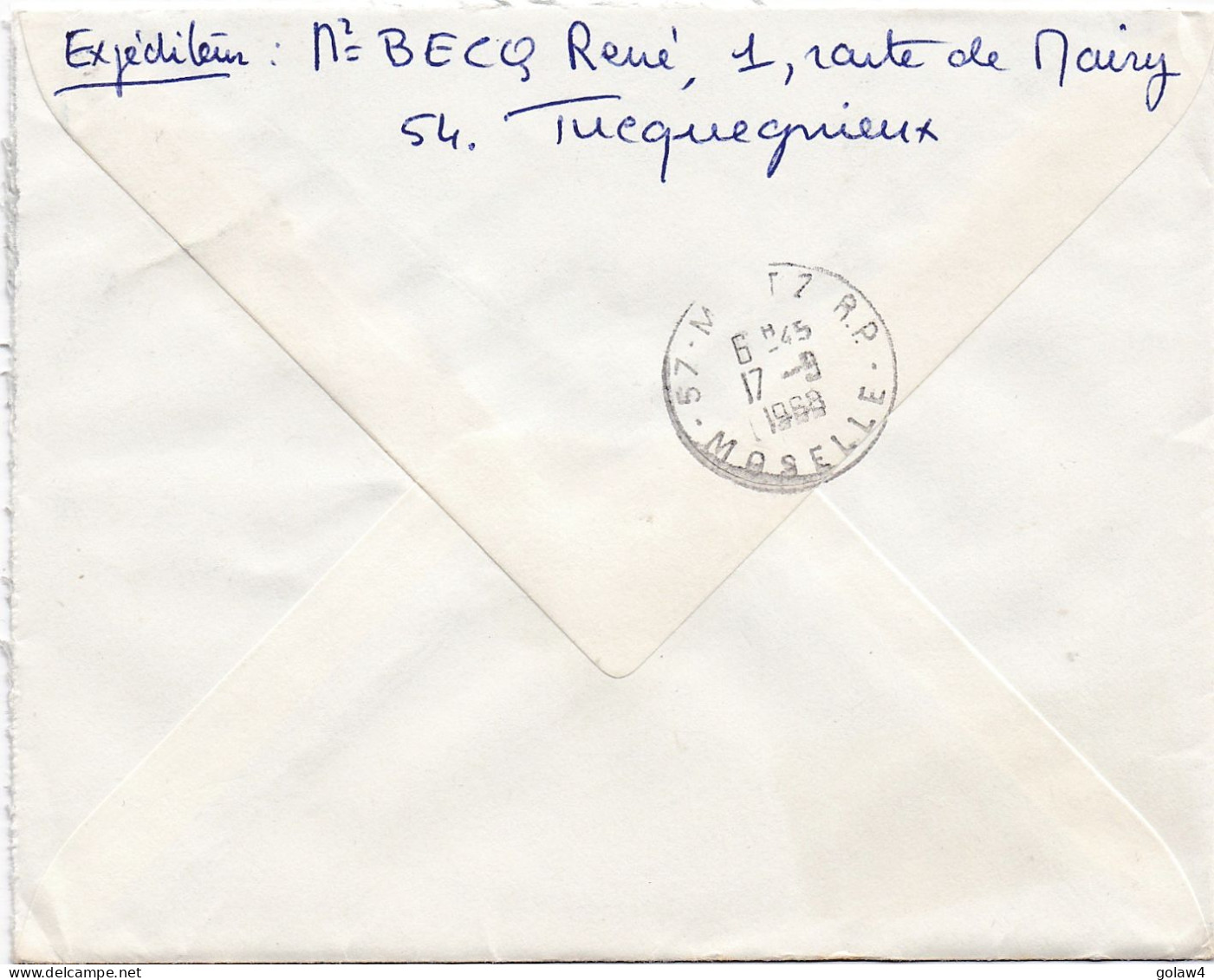 36876# LETTRE FRANCHISE POSTALE RECOMMANDE Obl 54 TUCQUEGNIEUX MEURTHE ET MOSELLE 1968 METZ MOSELLE - 1961-....