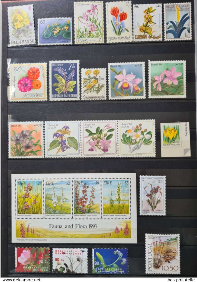 Collection de timbres sur le thème des Fleurs.