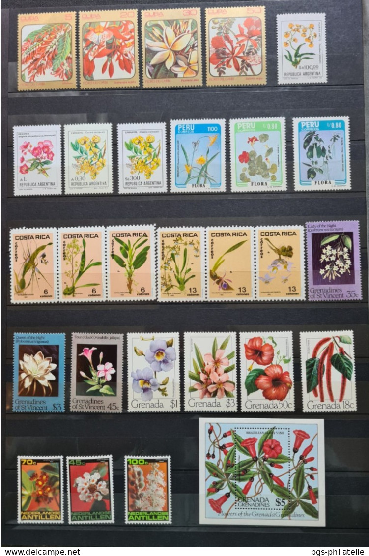 Collection de timbres sur le thème des Fleurs.