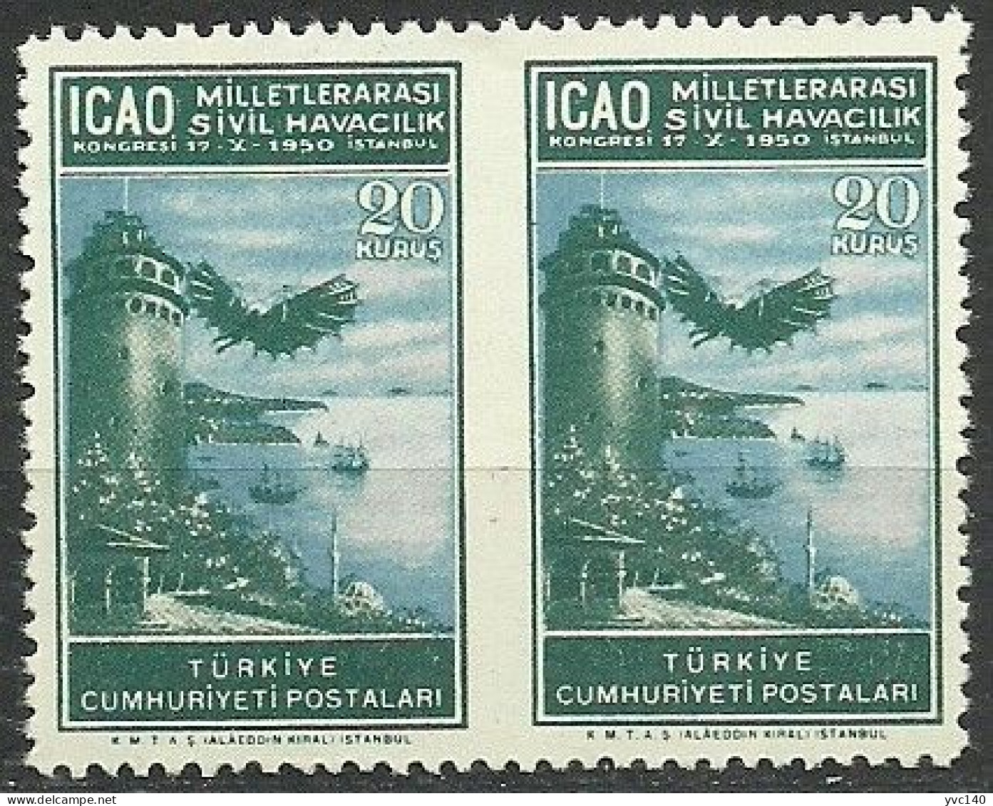 Turkey; 1950 ICAO Regional Congress 20 K. ERROR "Partially Imperf." MNH** - Ungebraucht