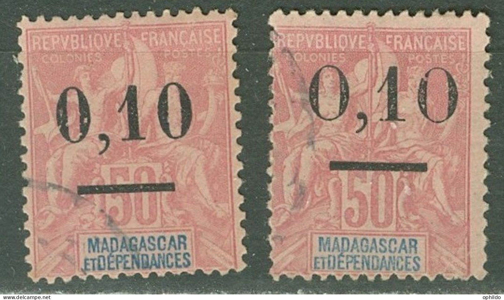 Madagascar  53 Type I Et II   Ob  B/TB Dont 1 Avec Surcharge Décalée - Used Stamps