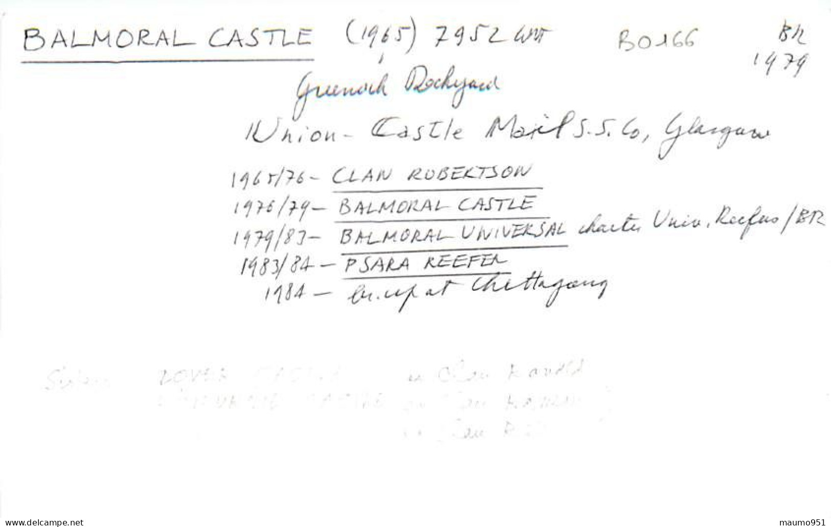166 CLICHE BATEAU COMMERCE - LE BALMORAL CASTLE DE 1965 - CATEGORIE 7952 TONNES - FORMAT CPA N° B 0166 - Barche