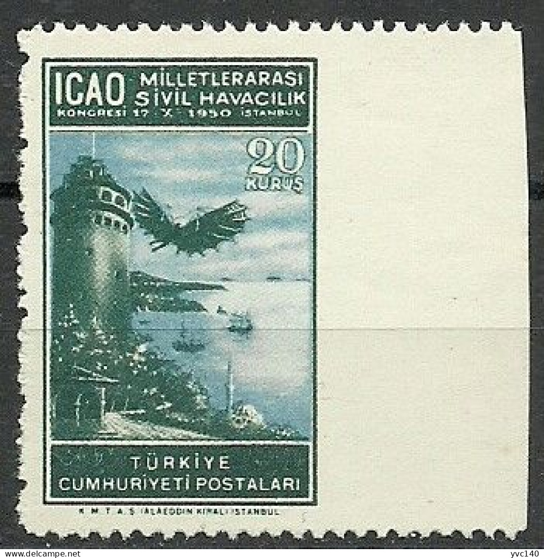 Turkey; 1950 ICAO Regional Congress 20 K. ERROR "Imperf. Edge" MNH** - Neufs