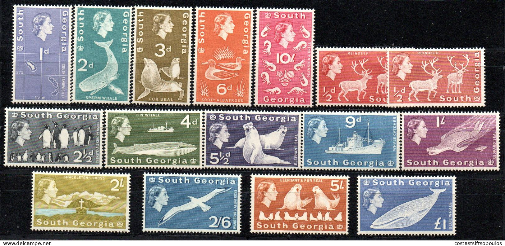 2946. SOUTH GEORGIA 1963 QUEEN ELIZABETH II DEFINITIVES,WHALES,PENGUINS. SG.1-15 MNH,VERY FINE AND VERY FRESH. - Falkland Islands