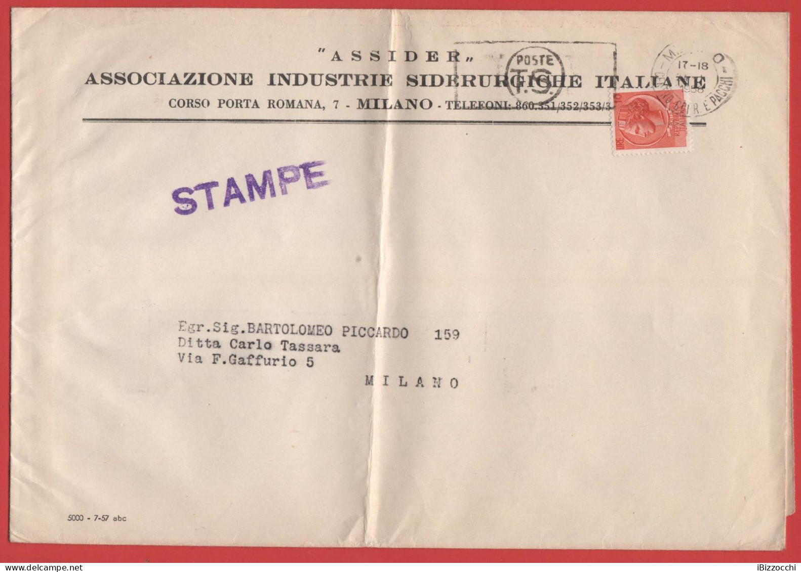 ITALIA - Storia Postale Repubblica - 1958 - 10 Antica Moneta Siracusana (isolato) - STAMPE - Viaggiata Da Milano Per Mil - 1946-60: Storia Postale