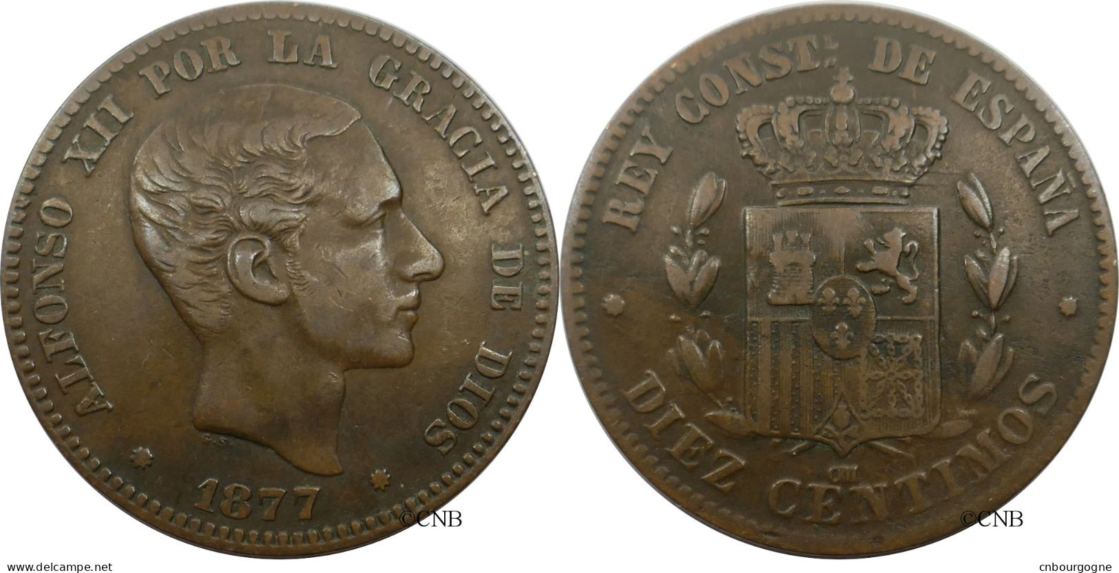 Espagne - Royaume - Alphonse XII - 10 Centimos 1877 OM - TTB/XF40 - Mon5899 - Premières Frappes