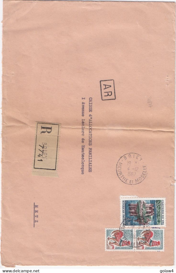 36877# LETTRE FRANCHISE POSTALE RECOMMANDE AR ACCUSE RECEPTION Obl BRIEY MEURTHE ET MOSELLE 1967 METZ MOSELLE - 1961-....