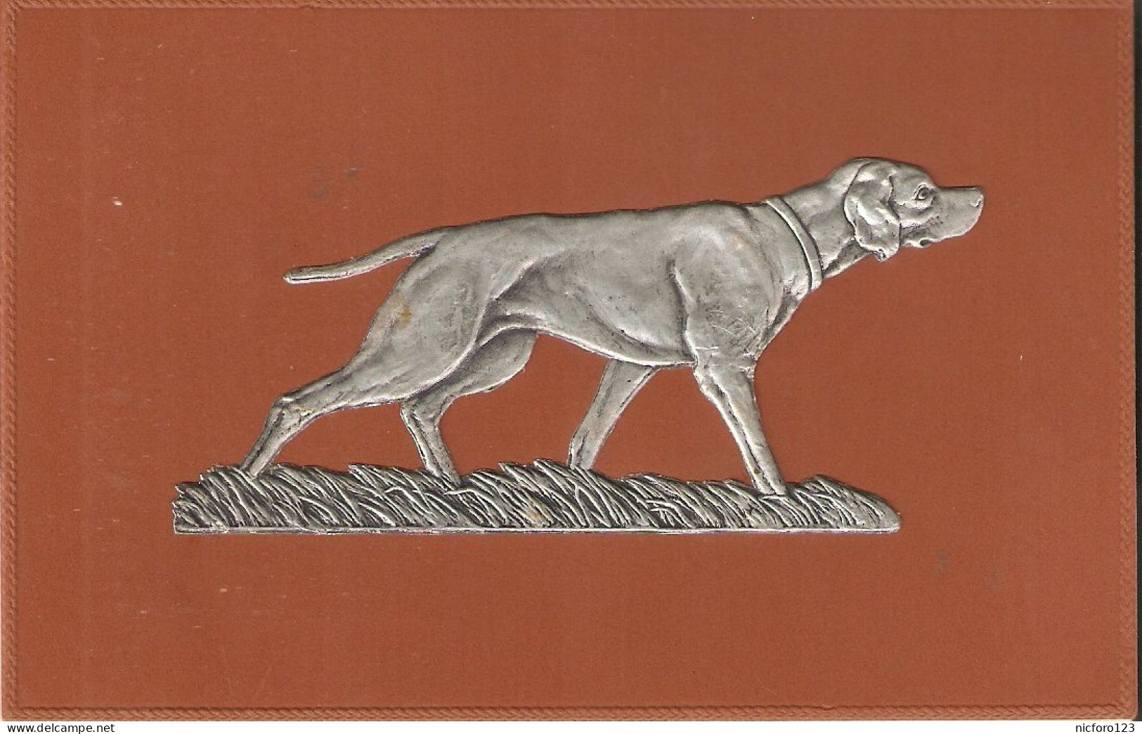 "Animal. Dog" Old  Vintage Postcard, Embossed In Metallic Material - Perros