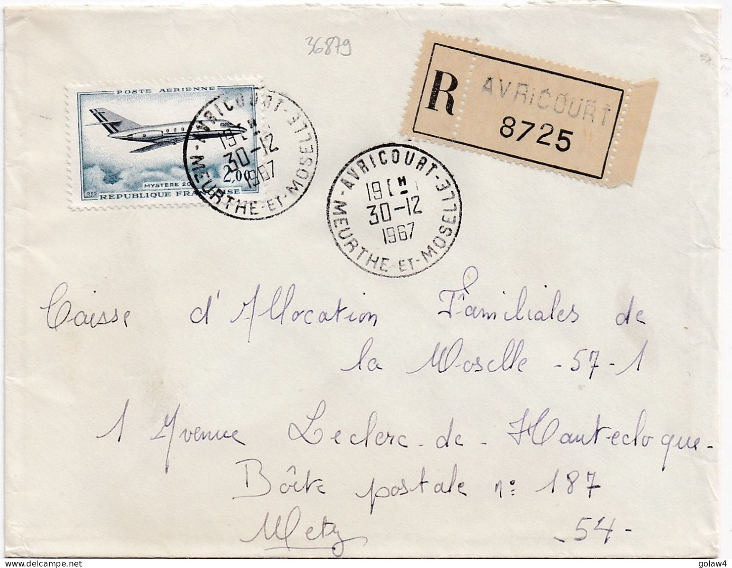 36879# LETTRE FRANCHISE POSTALE RECOMMANDE Obl AVRICOURT MEURTHE ET MOSELLE 1967 METZ MOSELLE - 1961-....