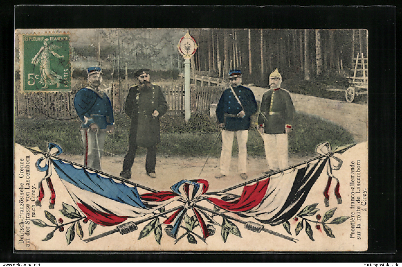 AK Soldaten In Uniform An Der Deutsch-französischen Grenze Auf Der Strasse Von Lascemborn Nach Cirey  - Zoll