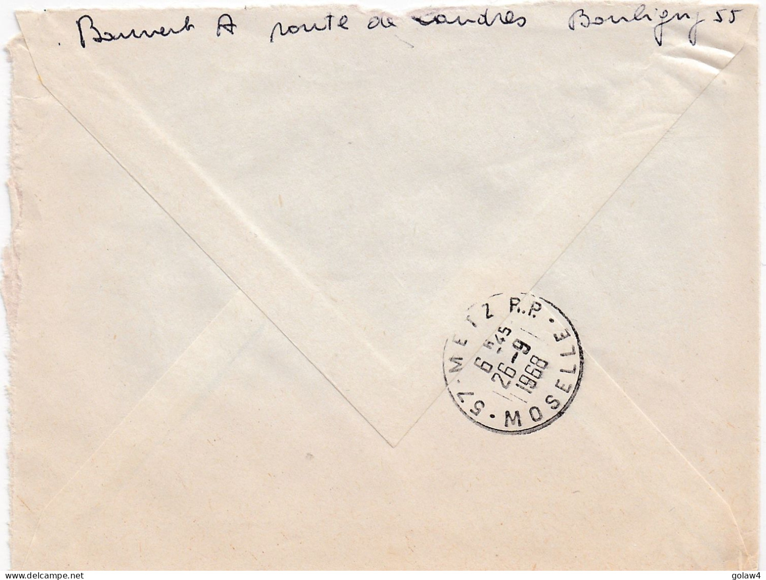 36880# LETTRE FRANCHISE POSTALE RECOMMANDE Obl 54 PIENNES MEURTHE ET MOSELLE 1968 METZ MOSELLE - 1961-....