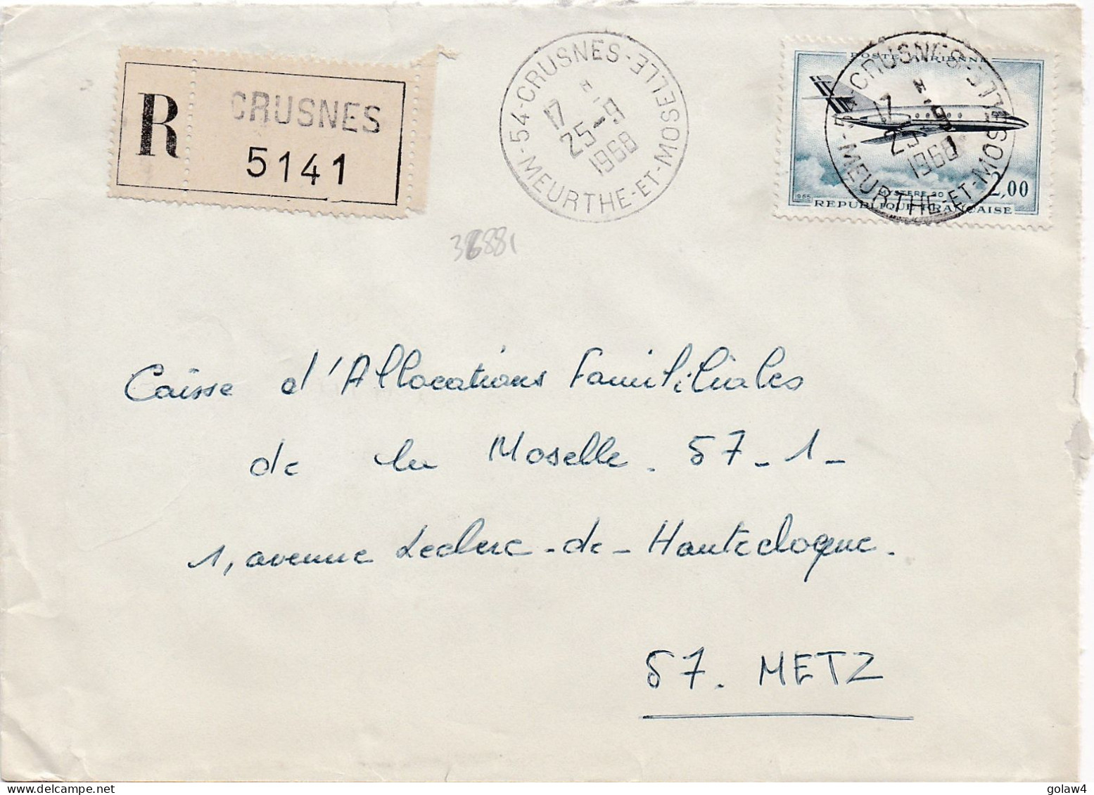 36881# LETTRE FRANCHISE POSTALE RECOMMANDE MARSPICH KONACKER Obl 54 CRUSNES MEURTHE ET MOSELLE 1968 METZ MOSELLE - 1961-....