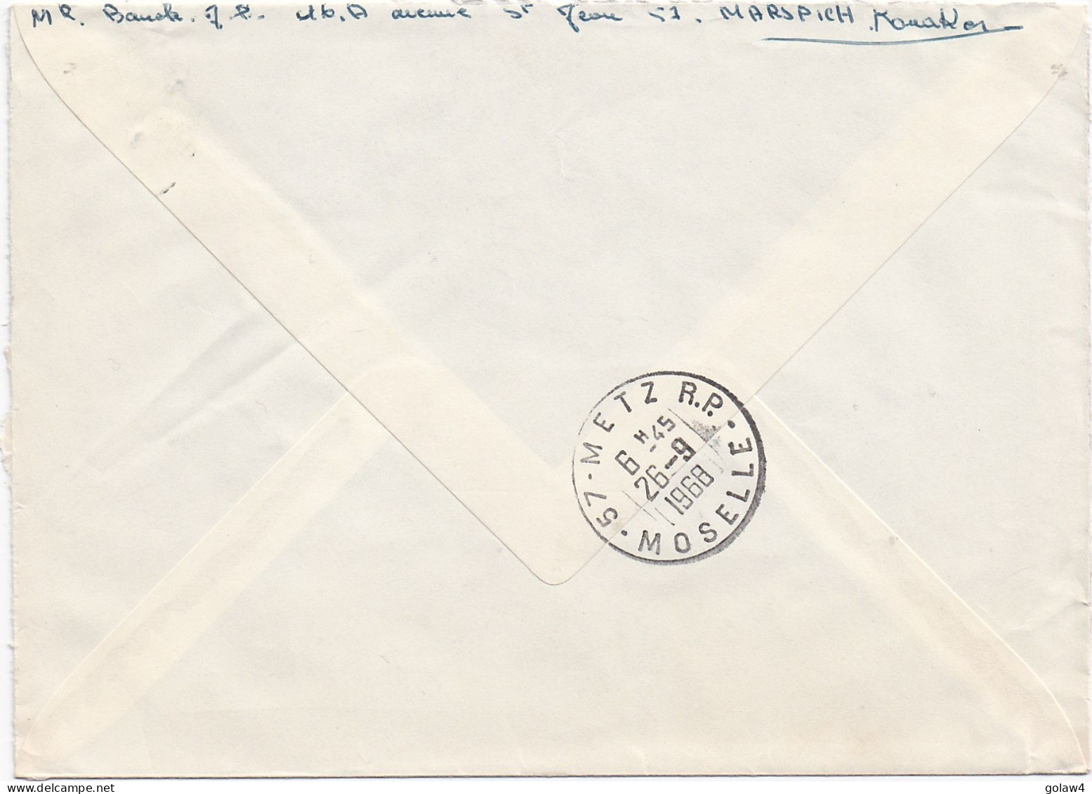 36881# LETTRE FRANCHISE POSTALE RECOMMANDE MARSPICH KONACKER Obl 54 CRUSNES MEURTHE ET MOSELLE 1968 METZ MOSELLE - 1961-....