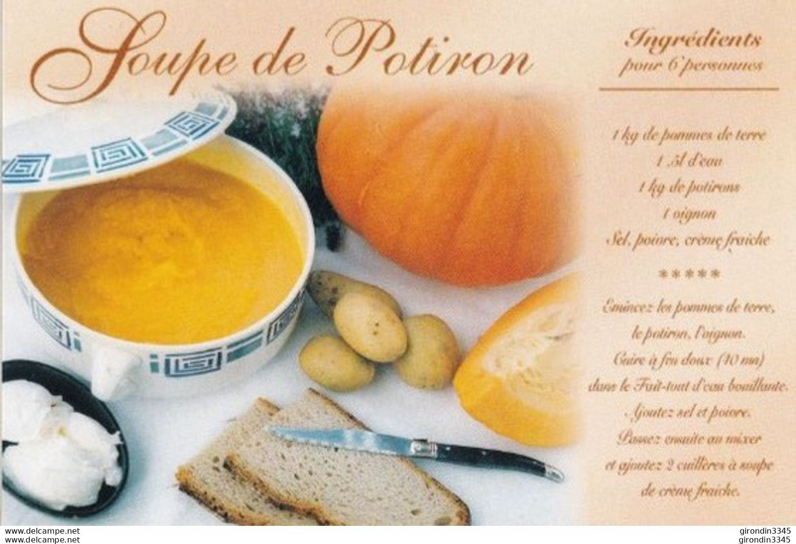 RECETTES DE LA SOUPE DE POTIRON Et GRATIN POTIMARRON Lot De 2 Cartes - Recettes (cuisine)