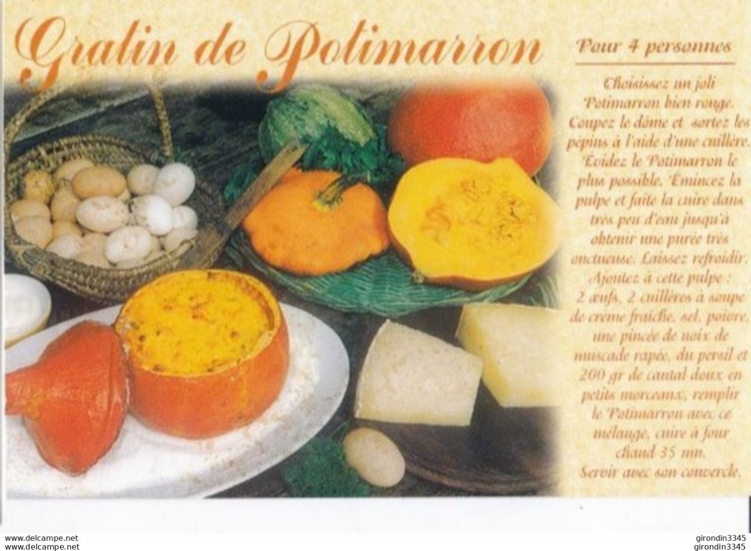 RECETTES DE LA SOUPE DE POTIRON Et GRATIN POTIMARRON Lot De 2 Cartes - Recetas De Cocina