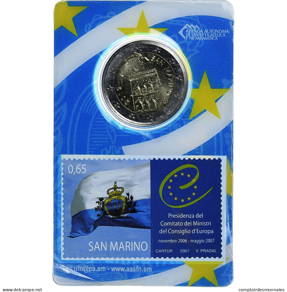 Saint Marin , 2 Euro, Conseil De L'Europe, Stamp And Coin Card, 2012, Rome - San Marino