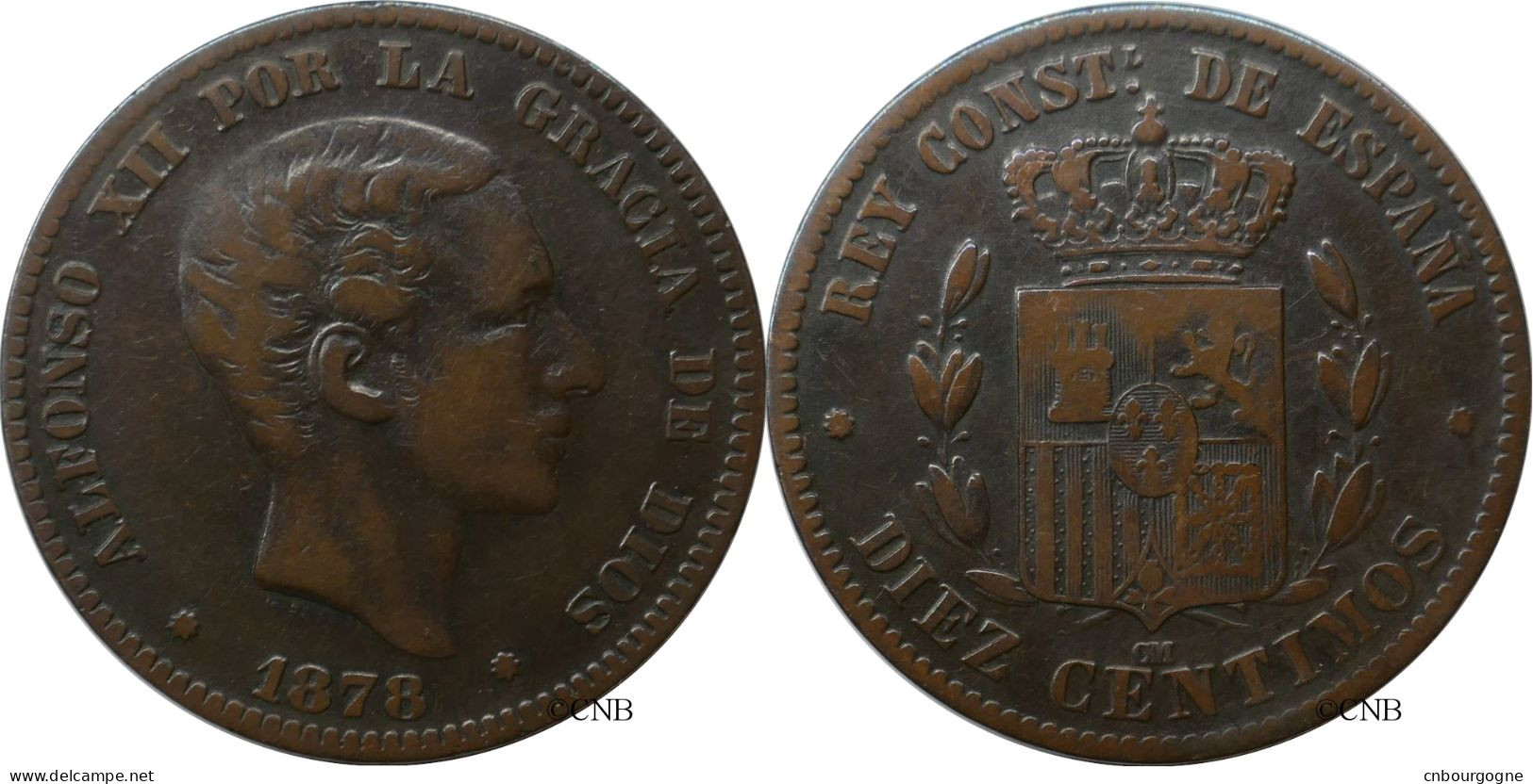 Espagne - Royaume - Alphonse XII - 10 Centimos 1878 OM - TB+/VF35 - Mon6342 - Premières Frappes