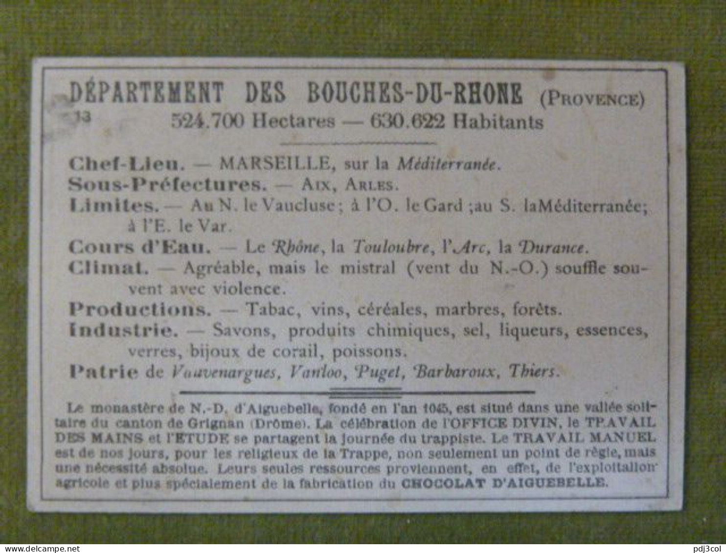 Lot de 10 chromos - Départements - Charente, Meuse, Oise, Bouches du Rhône, Nièvre, Corrèze, Nord, Aveyron....