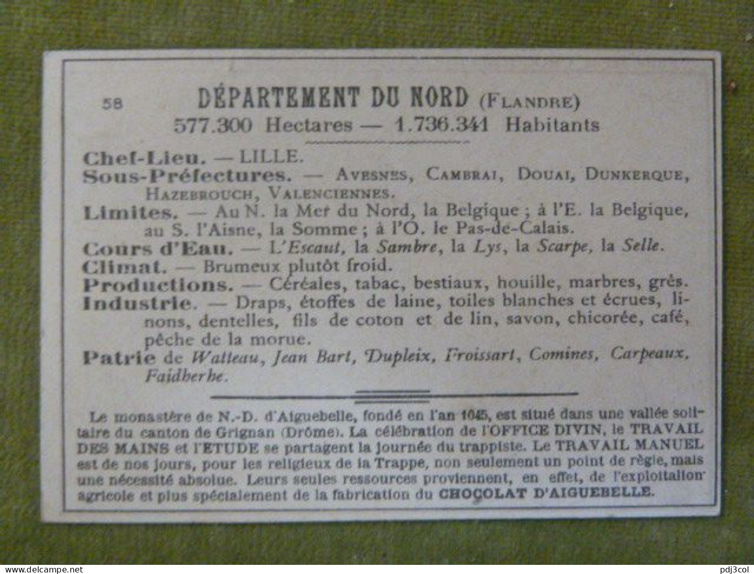 Lot de 10 chromos - Départements - Charente, Meuse, Oise, Bouches du Rhône, Nièvre, Corrèze, Nord, Aveyron....