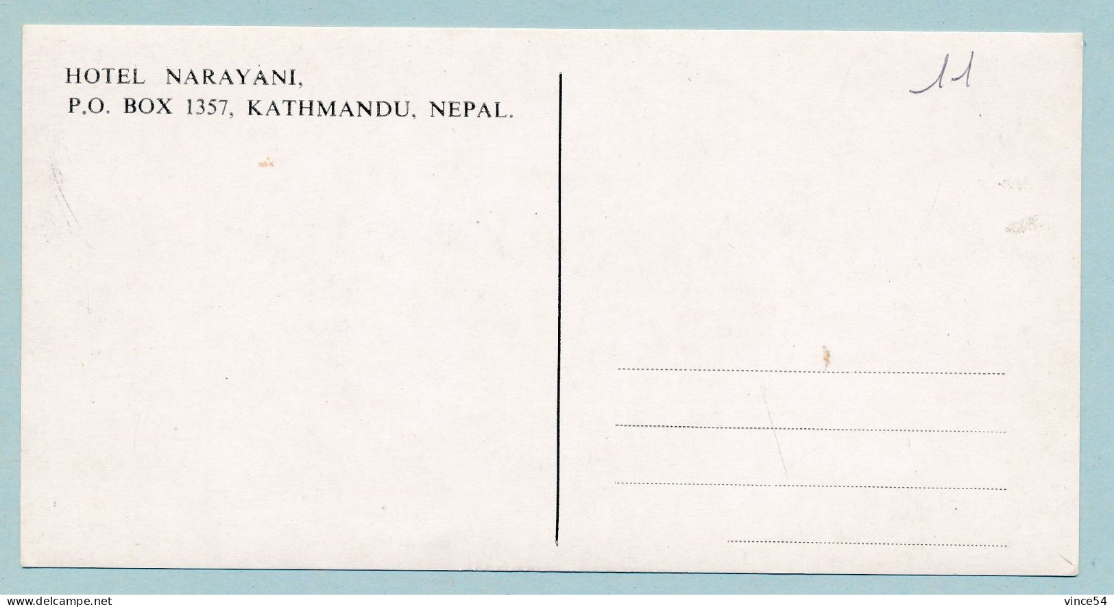 HOTEL NARAYANI - KATHMANDU - Format 16.5 X 8.5 Cm - Népal