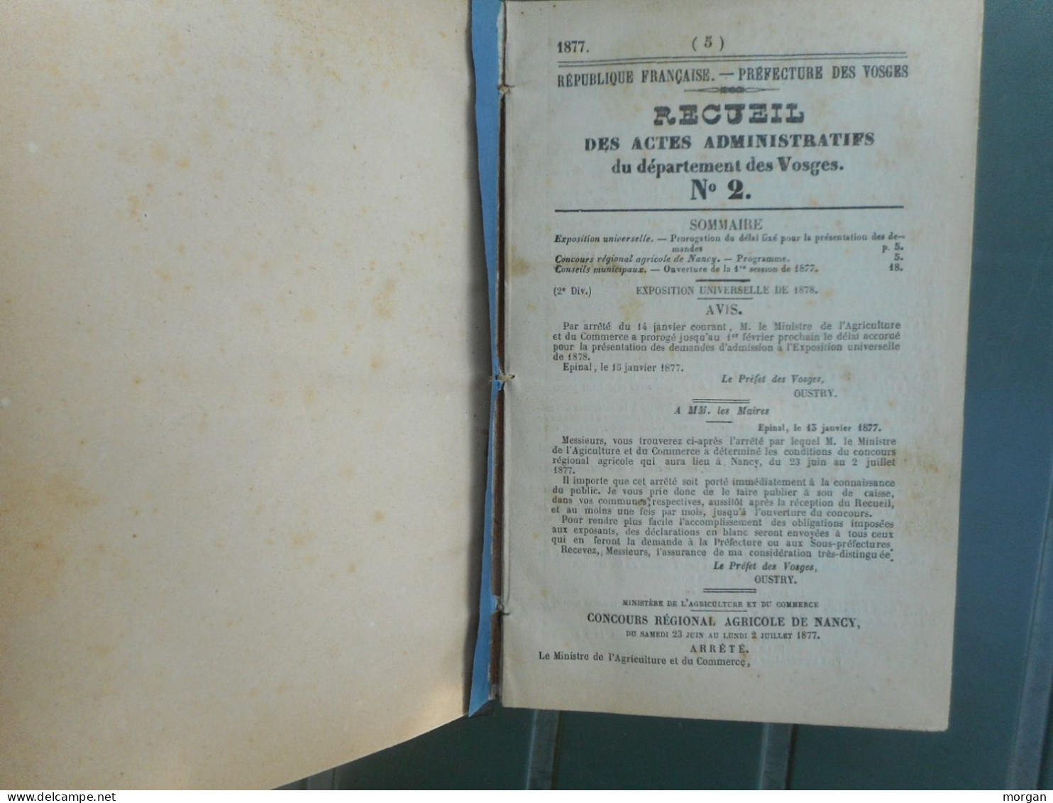 LORRAINE - VOSGES, 1877 - RECUEIL DES ACTES ADMINISTRATIFS DU DEPARTEMENT DES VOSGES ANNEE 1877 - Lorraine - Vosges