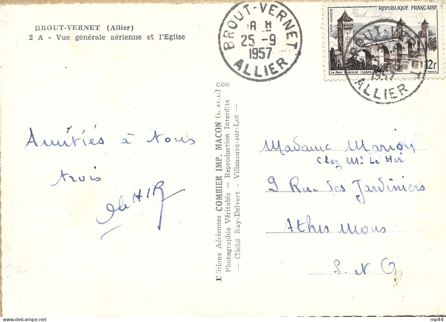 1M1 --- 03 BROU-VERNET Vue Générale Aérienne Et L'Eglise Cachet Postal - Autres & Non Classés