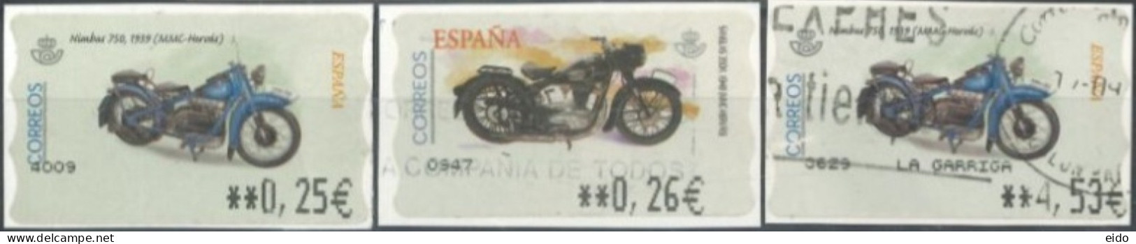 SPAIN- 2002, VANTIGE MOTORCYCLES STAMPS LABELS SET OF 3, DIFFERENT VALUES, USED. - Usados