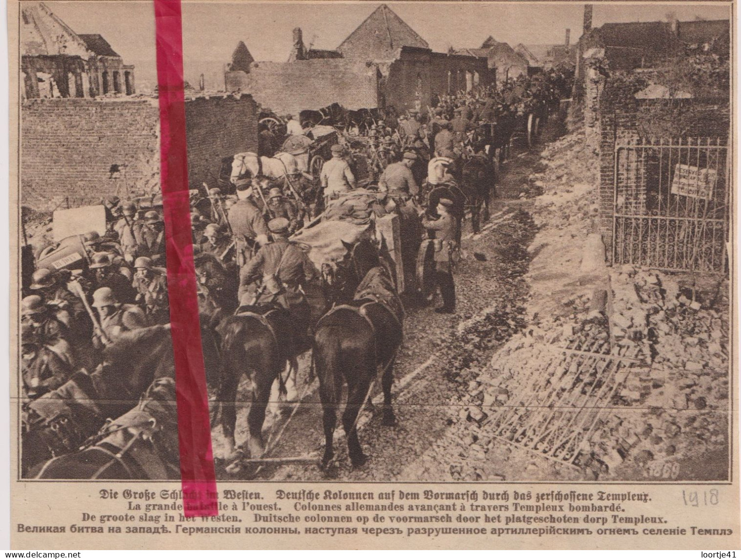 Oorlog Guerre 14/18 - Templeux Bombardé, Soldats Allemands - Orig. Knipsel Coupure Tijdschrift Magazine - 1918 - Non Classés