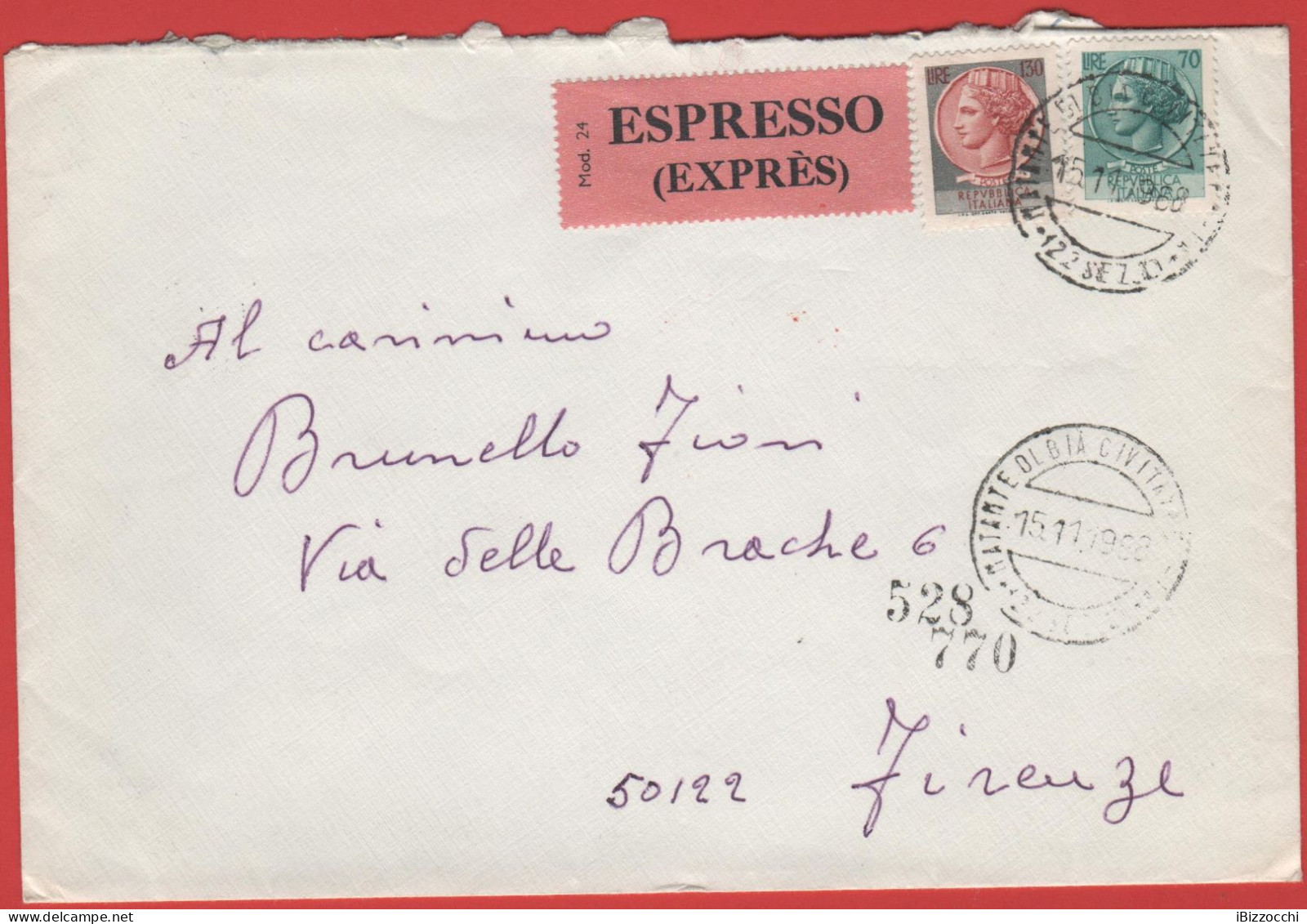 ITALIA - Storia Postale Repubblica - 1968 - 130 Antica Moneta Siracusana +  70 Antica Moneta Siracusana - ESPRESSO - Via - 1961-70: Poststempel