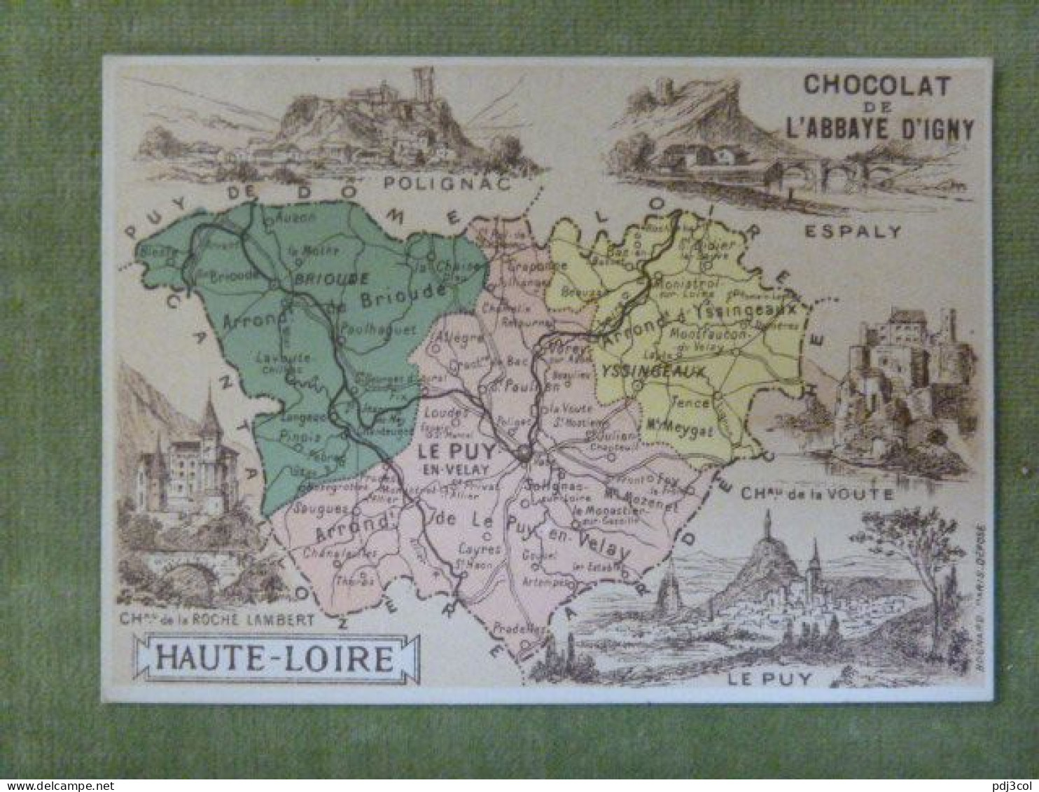 Lot De 4 Chromos - Départements - Bouches Du Rhône, Gironde, Haute Loire, Seine - Pub Chocolat De L'abbaye D'Igny - Autres & Non Classés