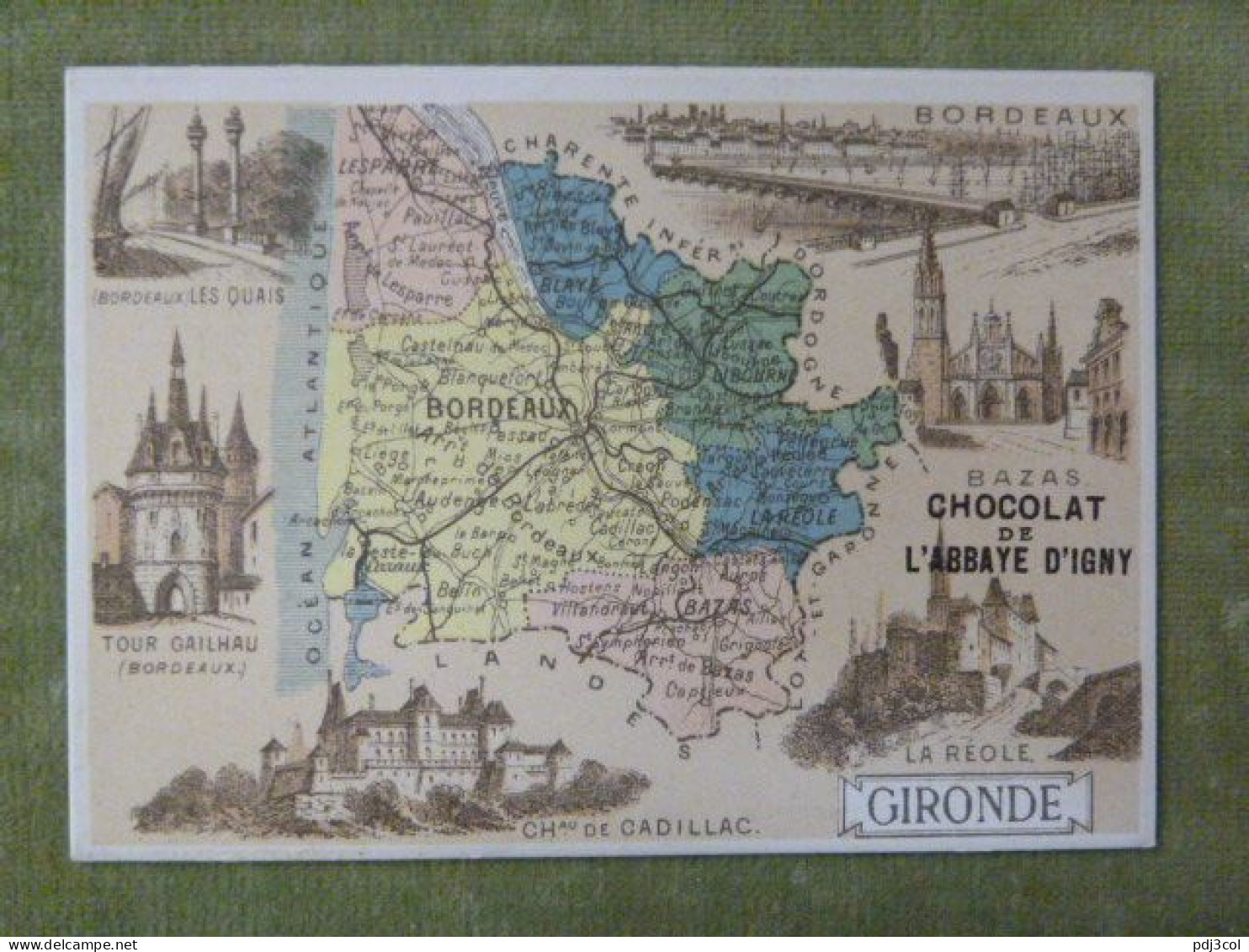 Lot De 4 Chromos - Départements - Bouches Du Rhône, Gironde, Haute Loire, Seine - Pub Chocolat De L'abbaye D'Igny - Andere & Zonder Classificatie