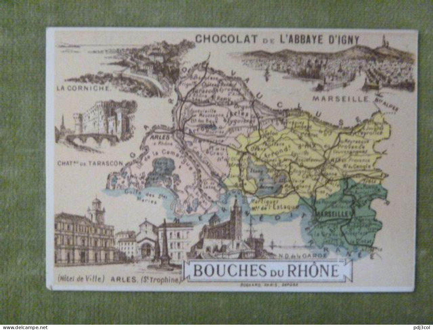 Lot de 4 chromos - Départements - Bouches du Rhône, Gironde, Haute Loire, Seine - Pub chocolat de l'abbaye d'Igny