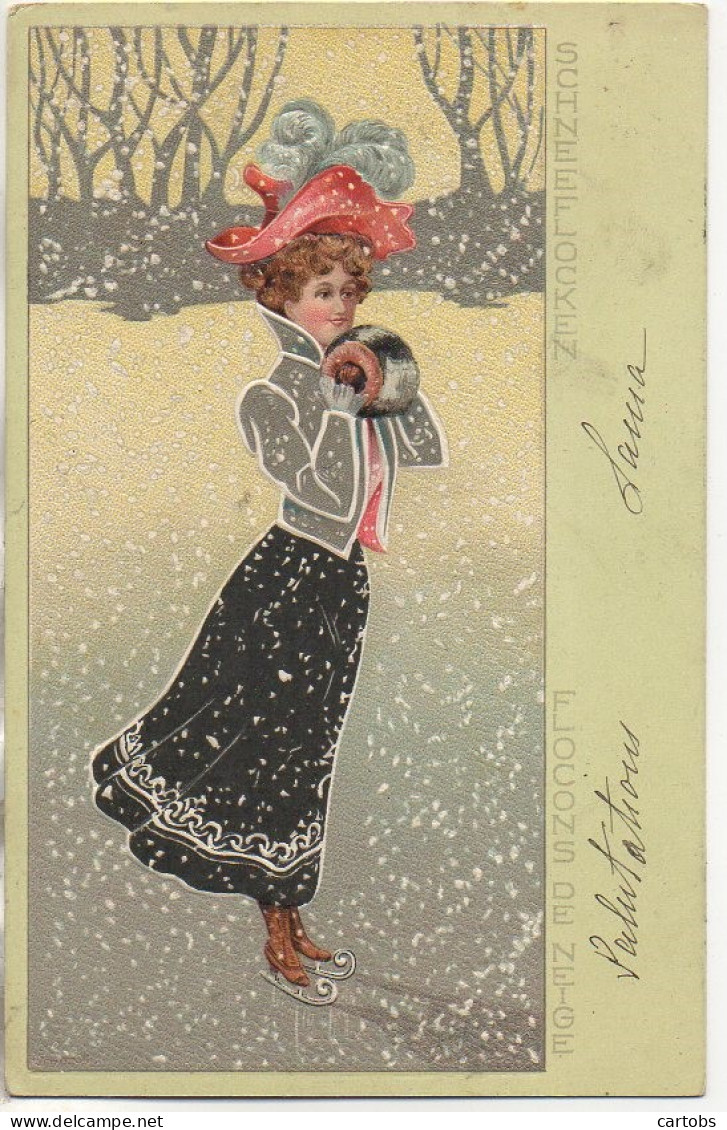 Illustrateur    Femme Sous La Neige Flocon De Neige - 1900-1949