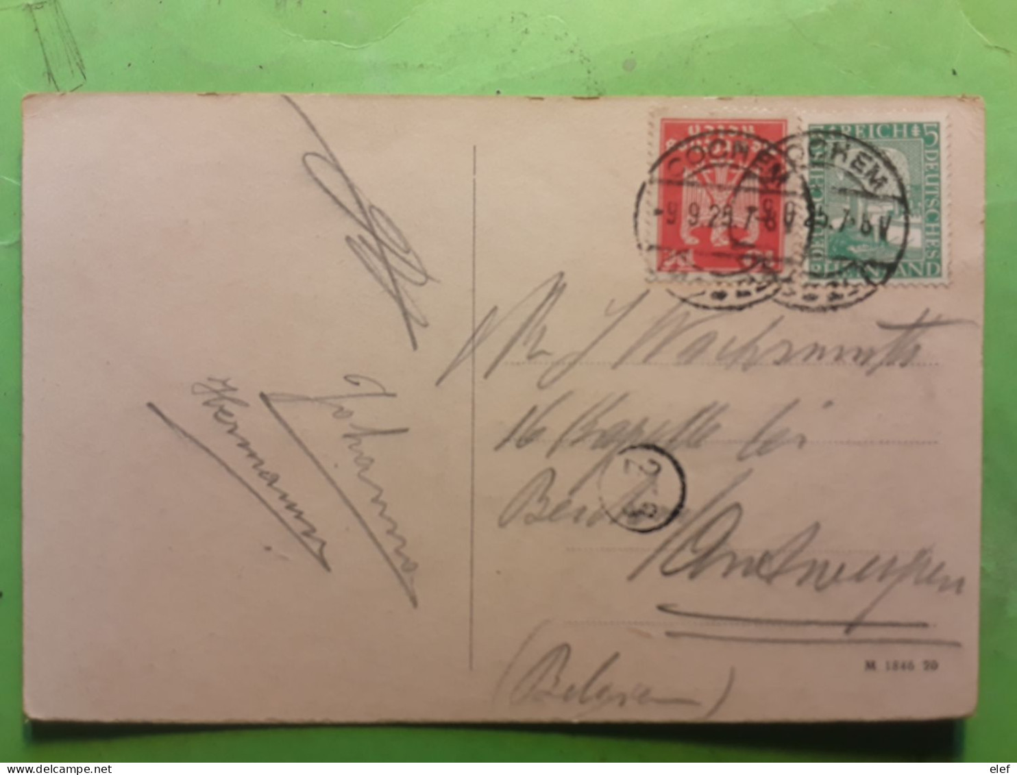 Deutsches Reich Allemagne,Yv 350,Adler + 365,Rheinland O COCHEM,Postkarte Burg / Mosel,Stempel 258,1925 > Antwerpen - Cartas & Documentos