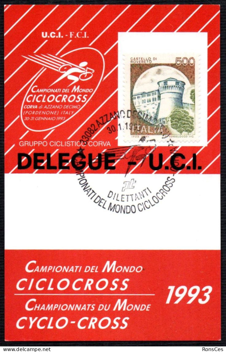 CYCLING - ITALIA AZZANO DECIMO (PN) 1993 - CAMPIONATI DEL MONDO DI CICLOCROSS DILETTANTI - CORVA - PASS DELEGUE UCI - A - Cyclisme