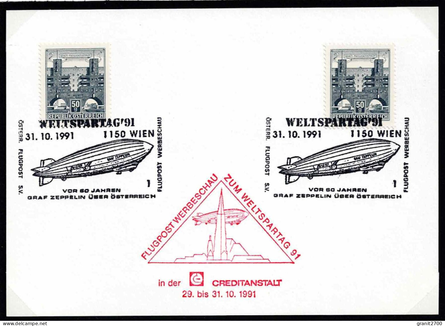 Sonderstempel Weltspartag Vom 31.10.1991 - Flugpostwerbeschau Zeppelin - Storia Postale