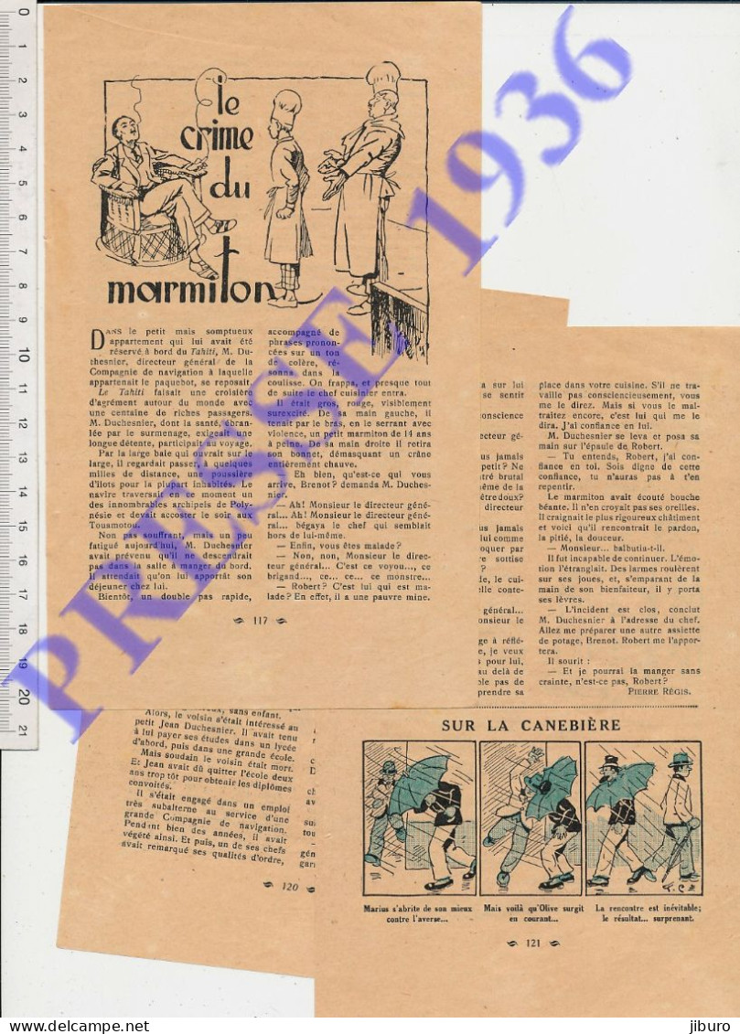 2 Vues Récit Fictif Marmiton Cuisine Sur Le Paquebot Le Tahiti Duchesnier Brenot + Humour Parapluie Canebière - Non Classés