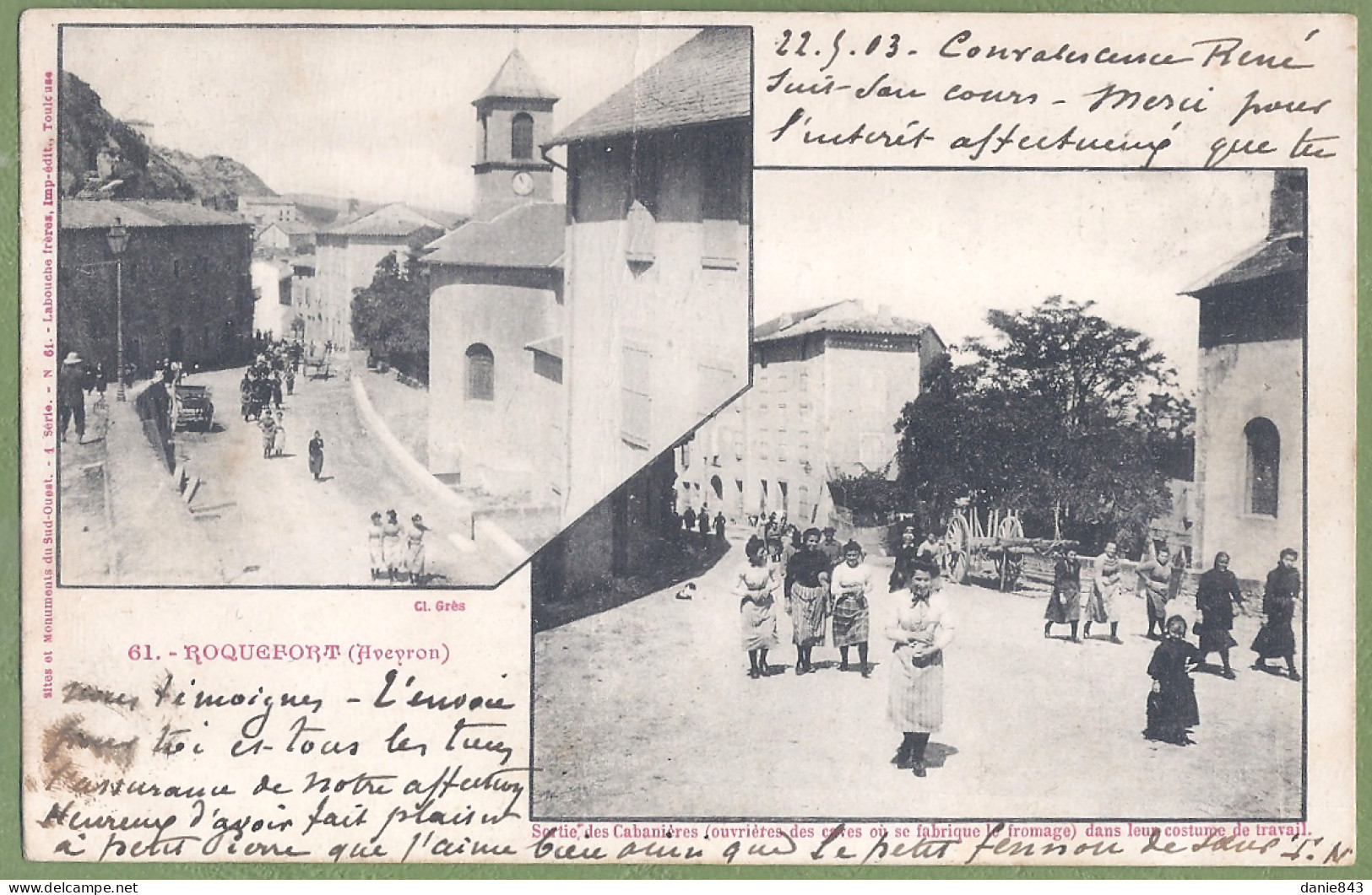 CPA Dos Précurseur - AVEYRON - ROQUEFORT - 2 Vues Animées - LES  CABANIERES SORTIES DES CAVES - Roquefort