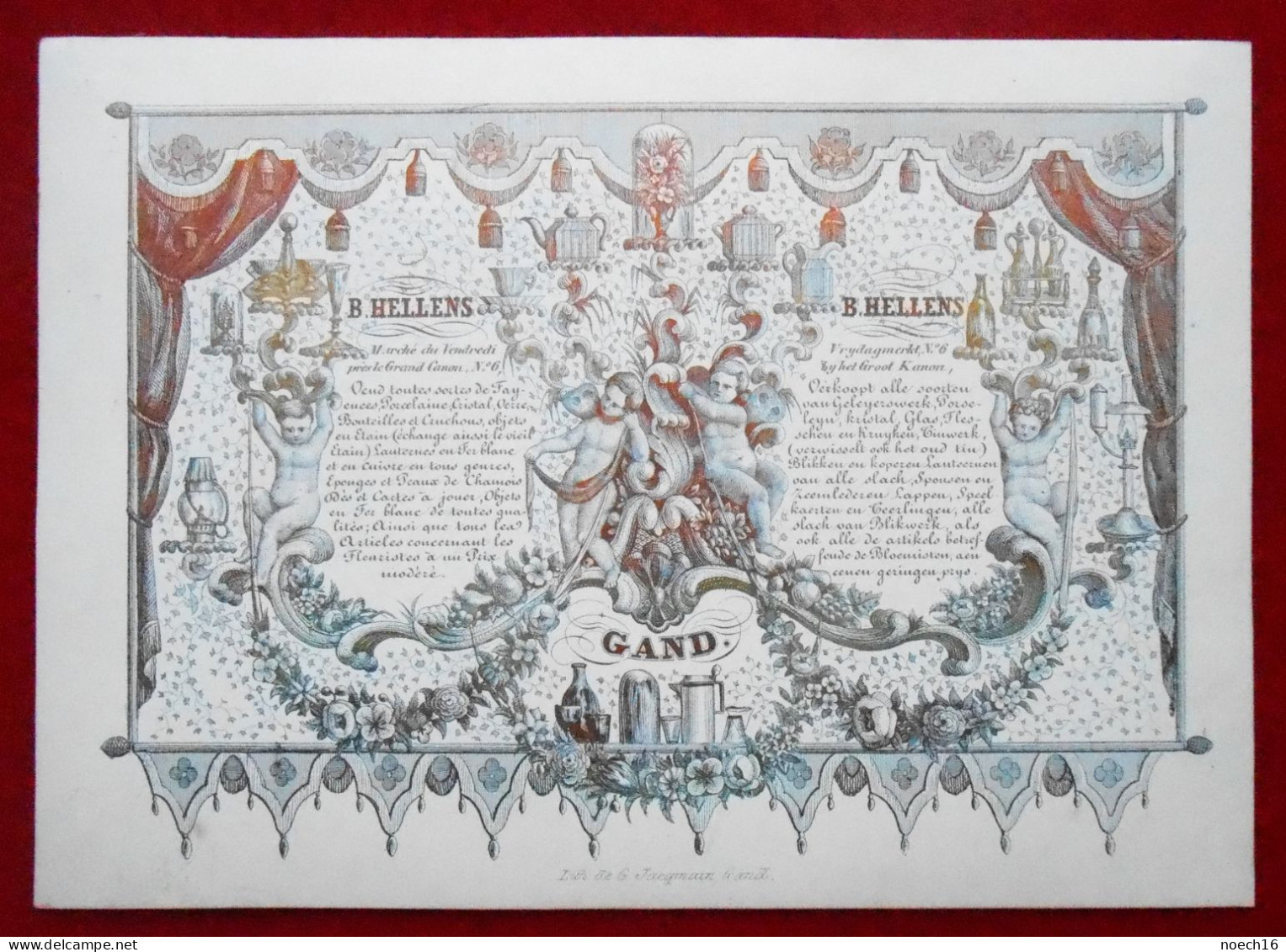 Carte Porcelaine Gand. B. Hellens. Faïences, Porcelaines, Cristal, Verre, Bouteilles... - Gent