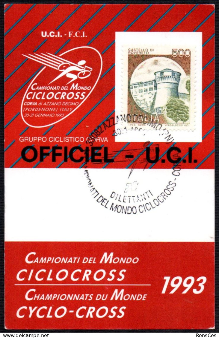 CYCLING - ITALIA AZZANO DECIMO (PN) 1993 - CAMPIONATI DEL MONDO DI CICLOCROSS DILETTANTI - CORVA - PASS OFFICIEL UCI - A - Ciclismo