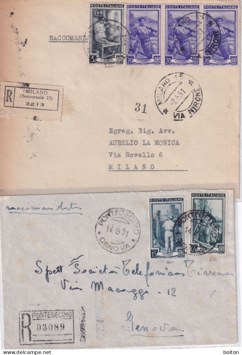 1951m N.3 Buste Con Affrancature Italia Al Lavoro - Storia Postale