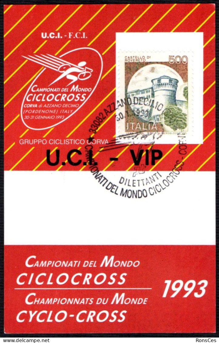 CYCLING - ITALIA AZZANO DECIMO (PN) 1993 - CAMPIONATI DEL MONDO DI CICLOCROSS DILETTANTI - CORVA - PASS U.C.I. - VIP - A - Radsport