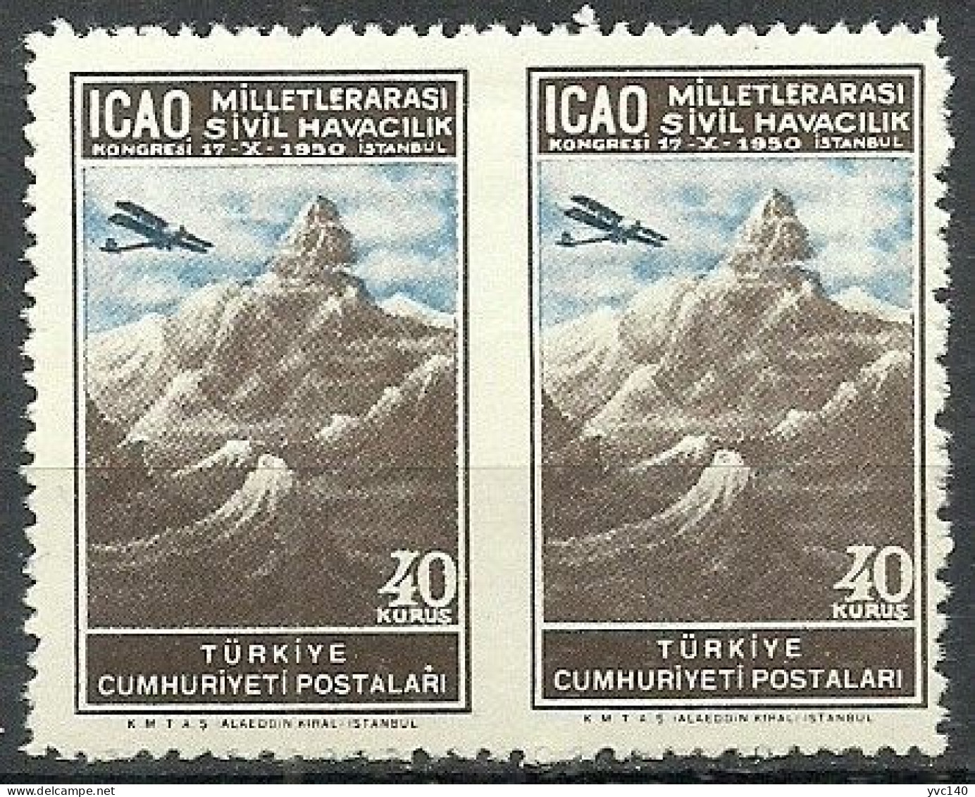 Turkey; 1950 ICAO Regional Congress 40 K. ERROR "Partially Imperf." - Unused Stamps