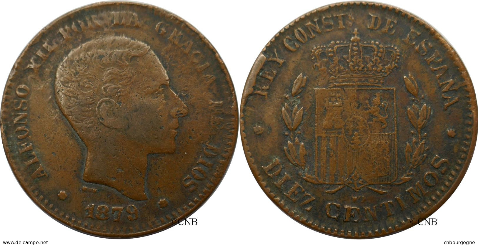 Espagne - Royaume - Alphonse XII - 10 Centimos Faux D'époque 1879 OM - TTB/XF40 - Mon5023 - First Minting