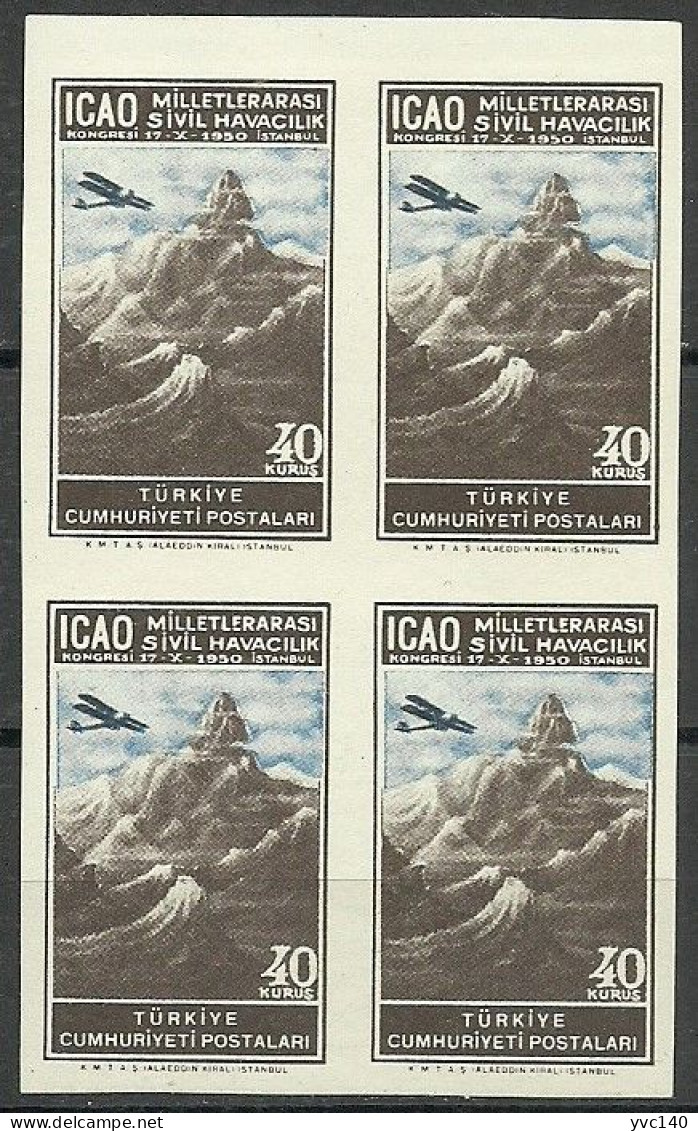 Turkey; 1950 ICAO Regional Congress 40 K. ERROR "Imperf. Block Of 4" - Unused Stamps