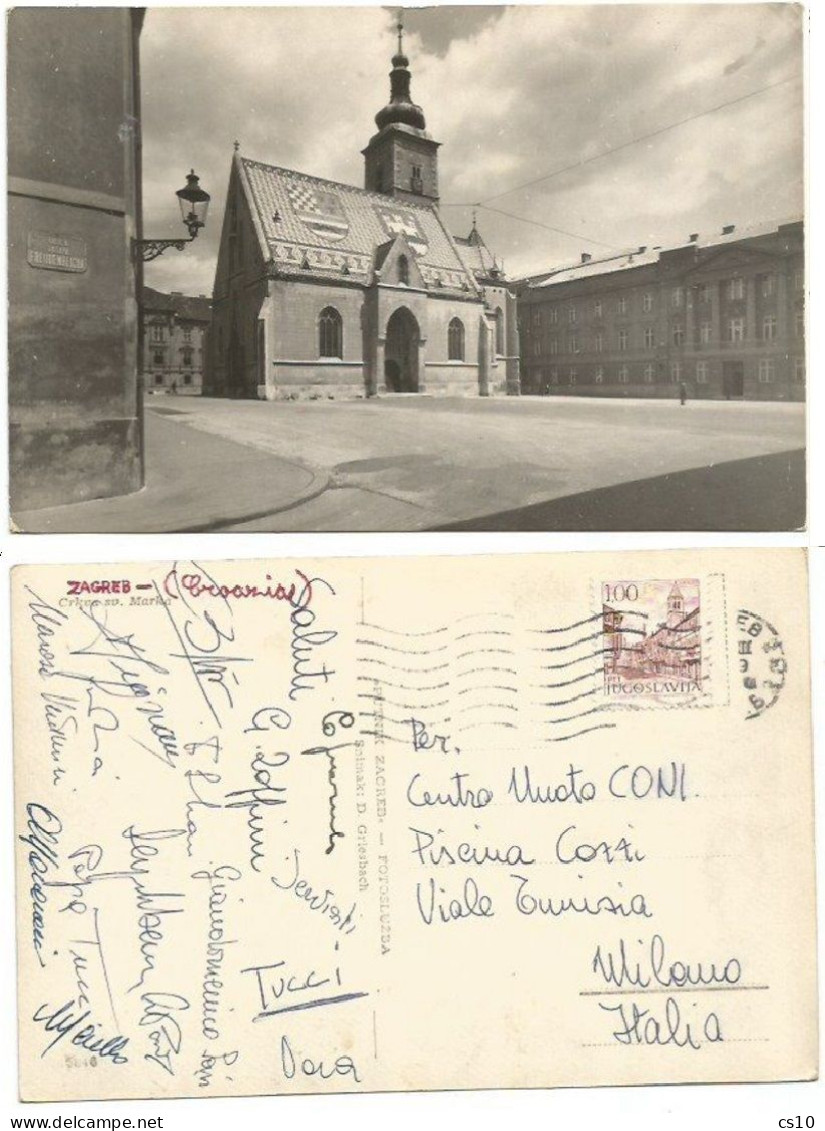 Cartolina B/n Autografi 16 Atleti Italiani Zagabria Croazia Jugoslavia X Centro Nuoto CONI Piscina Cozzi Milano Anni '70 - Nuoto