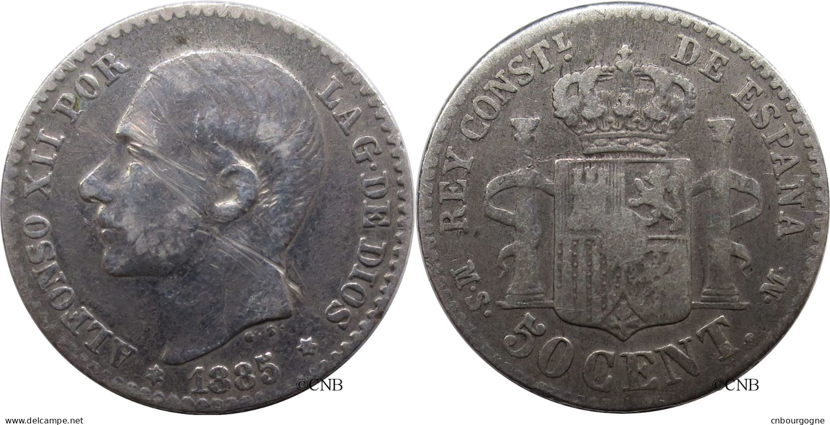 Espagne - Royaume - Alphonse XII - 50 Centimos 1885 MS-M - TB/VF30 - Mon3974 - Eerste Muntslagen
