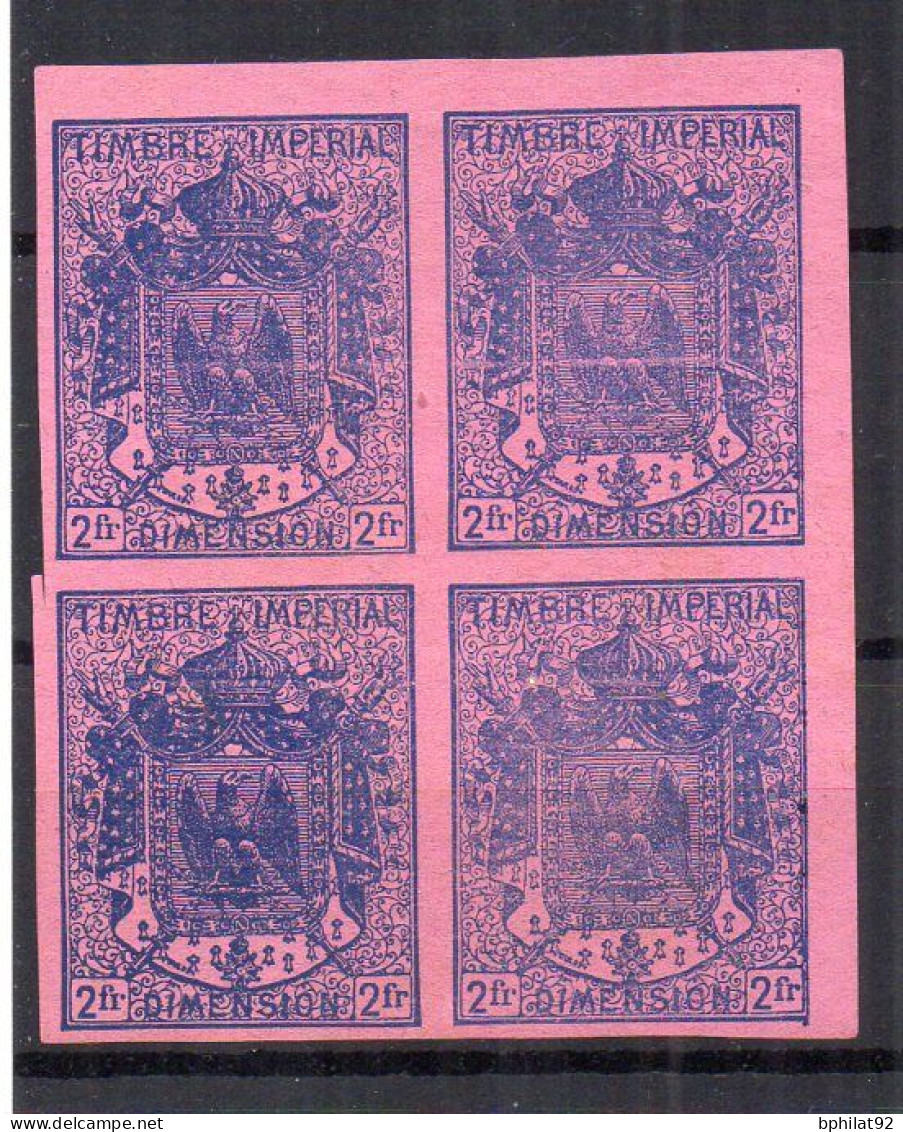 !!! FISCAL, DIMENSION REIMPRESSION PRIVEE DE 1909, BLOC DE 4 DU N°10 SUR PAPIER ROUGE - Stamps