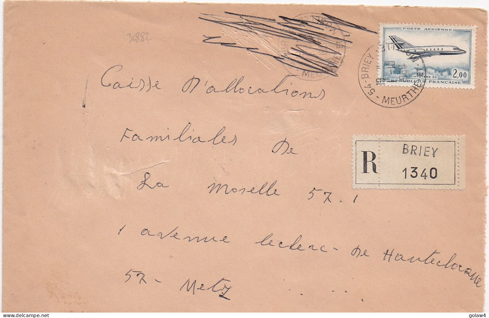 36882# LETTRE FRANCHISE POSTALE RECOMMANDE Obl 54 BRIEY MEURTHE ET MOSELLE 1968 METZ MOSELLE - 1961-....